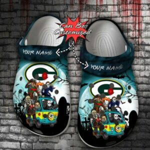 Halloween Crocs Personalized Green Bay Packers Horror Friends Van With Clown Retro Scary Movie Villains Clogs Crocband Shoes
