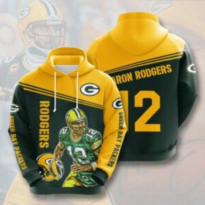 Green Bay Packers 12 Aaron Rodgers Signature 3D Hoodie All Over Printed