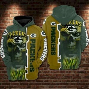 Green Bay Packers Football Skull Smoke 3D Hoodie All Over Printed