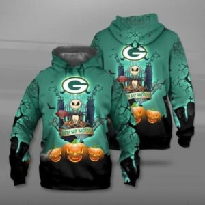 Green Bay Packers Halloween Jack Skellington 3D Hoodie All Over Printed