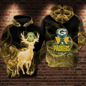 Green Bay Packers Nfl Football Smoke Deer 3D Hoodie Sweatshirt For Fans