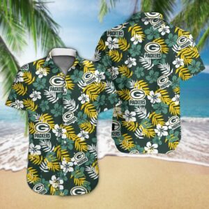 Men Green Bay Packers Football Floral Aloha Hawaiian Shirt