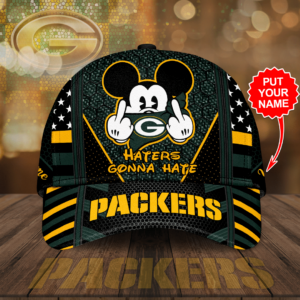 GREEN BAY PACKERS MICKEY MOUSE HATERS GONNA HATE ALL OVER PRINT 3D BASEBALL CAP