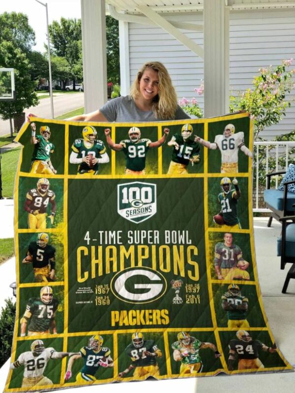 4-time Super Bowl Champions Green Bay Packers Quilt Blanket