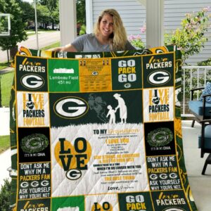 Green Bay Packers To My Grandson Love Grandmom Quilt Bedding Set Bedroom Decor, Gifts for Family