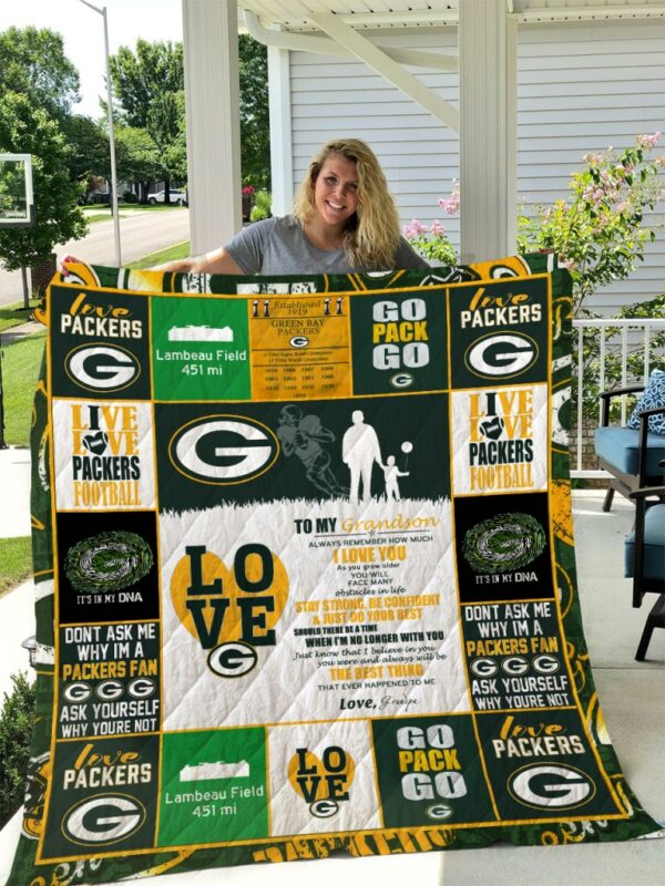 Green Bay Packers To My Grandson Love Grandpa Quilt Bedding Set Bedroom Decor, Gifts for Family