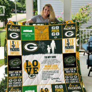 Green Bay Packers To My Son Love Mom Personalized Quilt Bedding Set for Bedroom Decor and Family Gifts