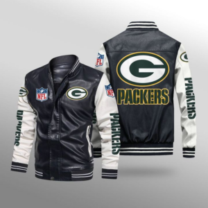 Men's Green Bay Packers Design Green Leather Jacket