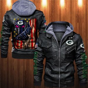 Green Bay Packers Leather Jacket Flag Skulls Gift For Fans