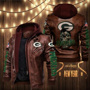 Green Bay Packers Leather Jacket Skulls Graphic Gift For Fans 2023
