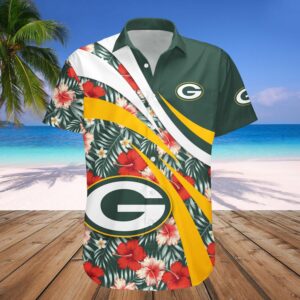 FOCO Green Bay Packers NFL Mens Hawaiian Button Up Shirt