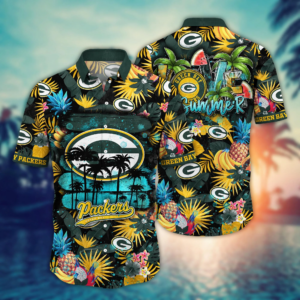 Green Bay Packers Hawaiian Button Up Shirt FOCO